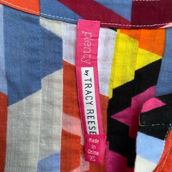 Plenty By Tracy Reese Womens XS Multicolor Geometric Pullover Pintuck Top - Picture 6 of 10